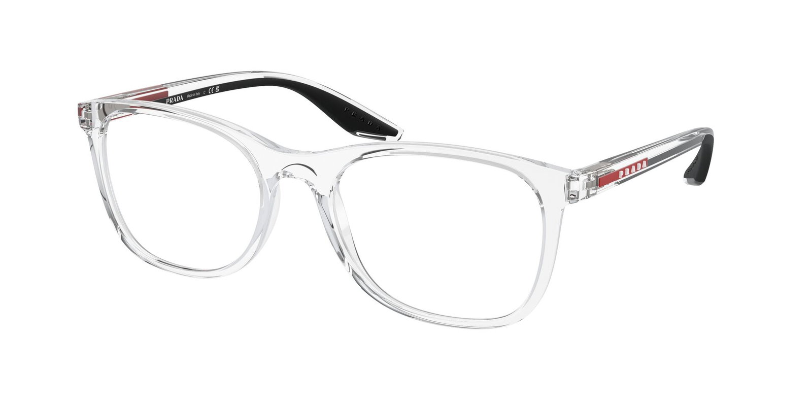 Das Bild zeigt die Prada Linea Rossa Fassung PS05PV 2AZ1O1 leicht seitlich.